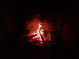 Crackling fire at night